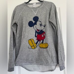 Disney Mickey Mouse Sweatshirt Size L Gray Graphic Pullover Cozy Casual
